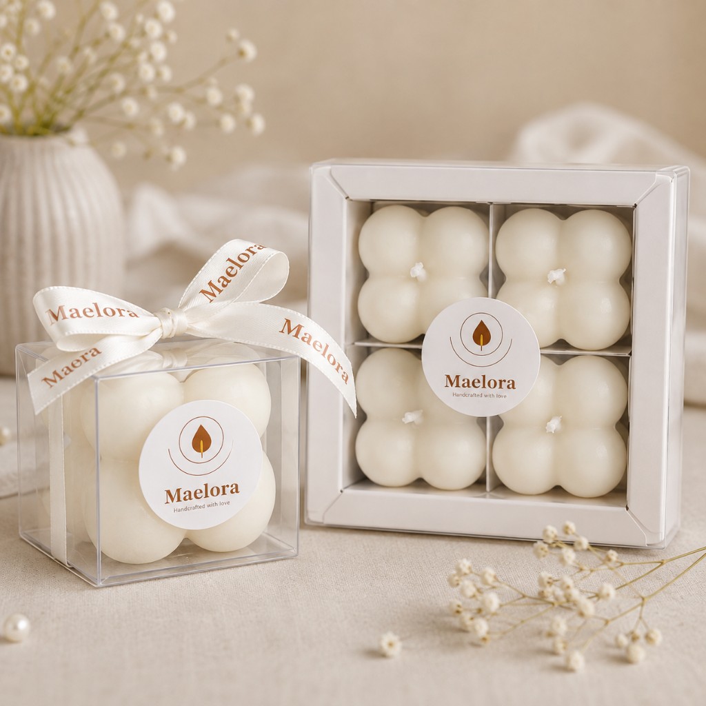 Handmade Bubble Candle by Maelora in gift packaging — little gift and gift box