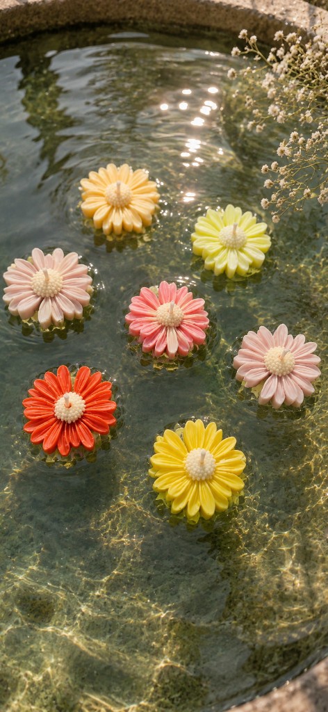 Handcrafted floating flower candle by Maelora ? pastel daisy blooms for bowl styling