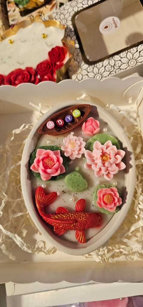 Personalized Lotus Koi Bowl Candle packed in a Maelora gift box
