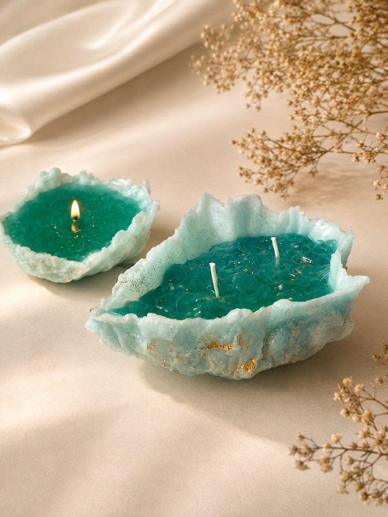 Premium Foil-Mould Bowl candle by Maelora by Misha in sculptural teal wax